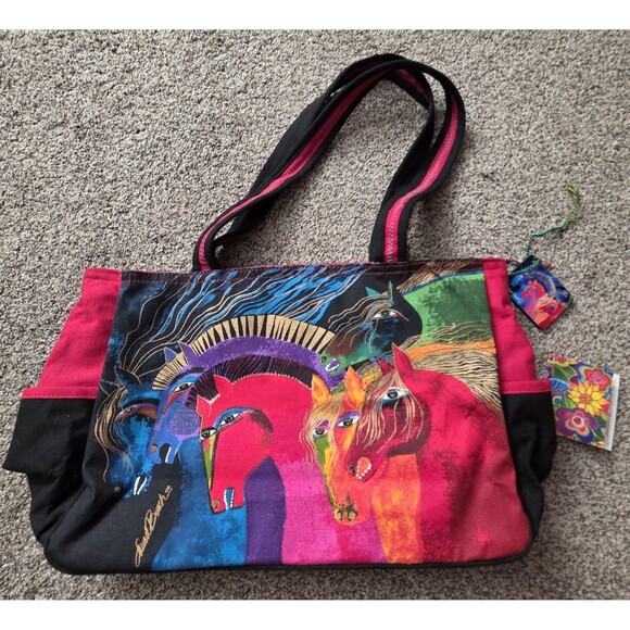 Laurel Burch “Wild Horses Fire” Canvas Shoulder Bag Painted Western Colorful - Picture 1 of 16